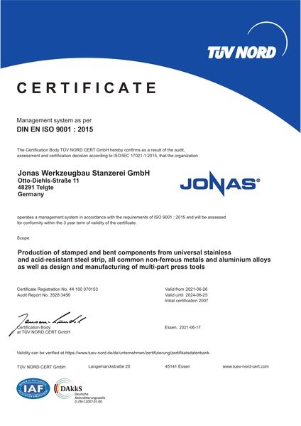 Certificate DIN EN ISO 9001